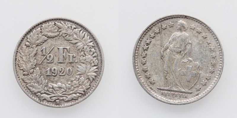 Schweiz 50 Rappen 1/2 Franken 1920 B