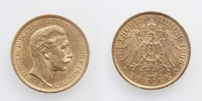 Preussen Wilhelm II. 20 Mark 1906 A Gold