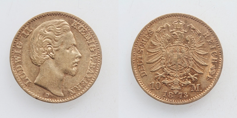 Bayern Ludwig II. 10 Mark 1873 D Gold