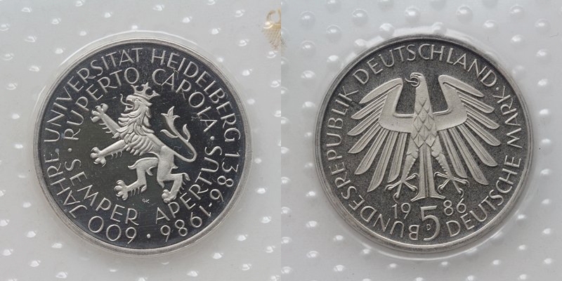 BRD 5 Mark 1986 600 Jahre Uni Heidelberg PP