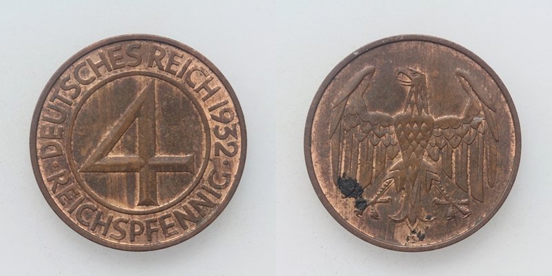 Weimarer Republik 4 Reichspfennig 1932 D