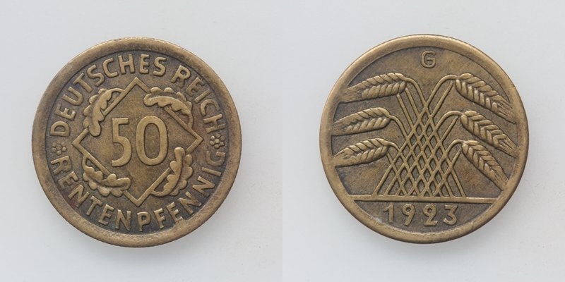 Weimarer Republik 50 Rentenpfennig 1923 G