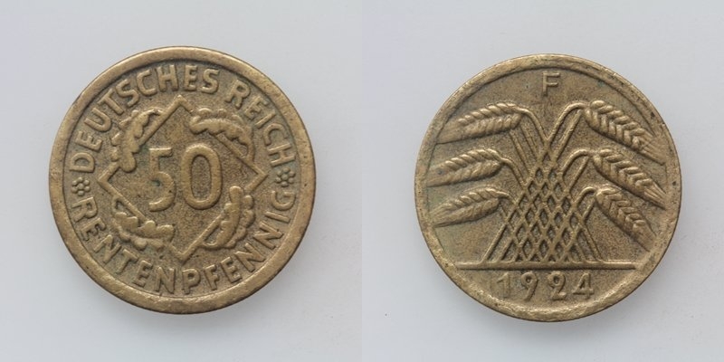 Weimarer Republik 50 Rentenpfennig 1924 F