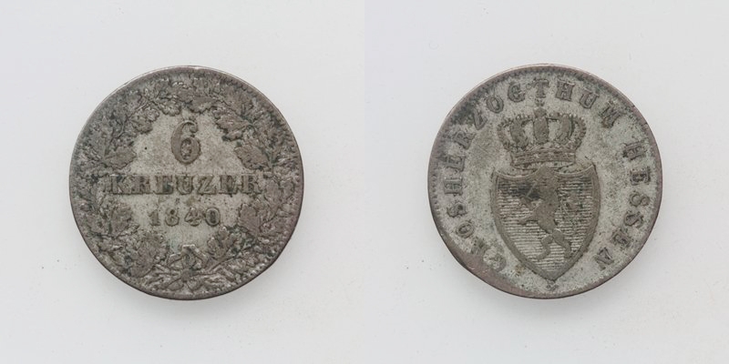Hessen Ludwig II. 6 Kreuzer 1840 Darmstadt RR!