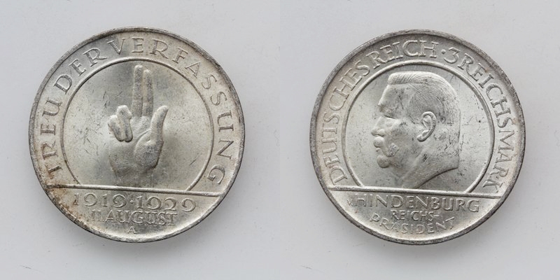 Weimarer Republik 3 Reichsmark 1929 A