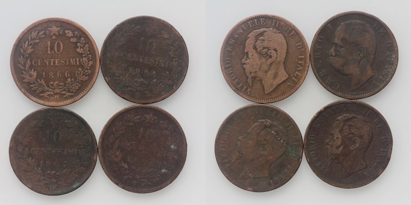 LOT Italien 10 Centesimi 1866/67/94 4 Stück