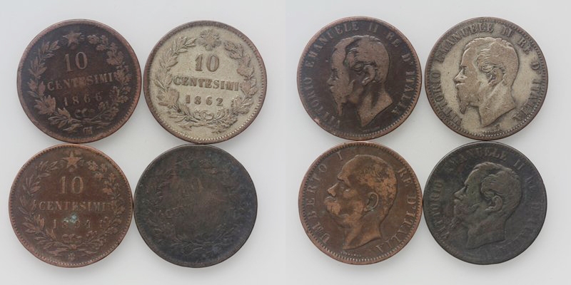 LOT Italien 10 Centesimi 1862/66/94 4 Stück