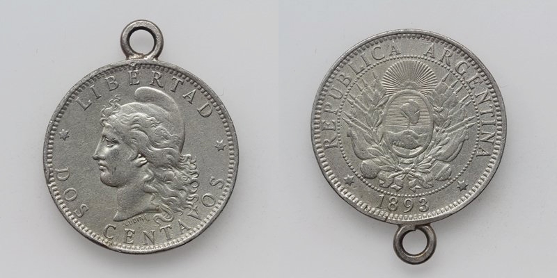 Argentinien 2 Centavos 1893 Bronze versilbert
