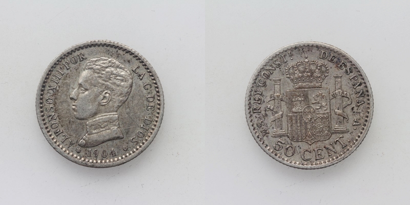 Spanien Alfonso XIII. 50 Centimos 1904 SM-V Madrid Silber