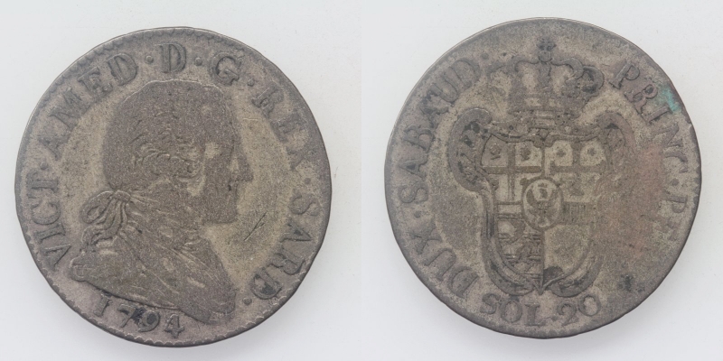 Italien Sardinien Vittorio Amadeo III. 20 Soldi 1794