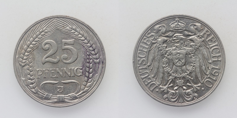 Deutsches Reich 25 Pfennig 1910 J