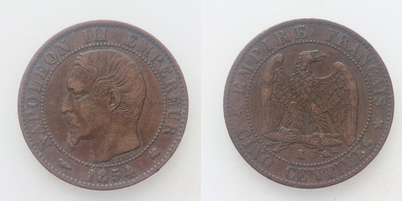 Frankreich Napoleon III. 5 Centimes 1854 K Bordeaux