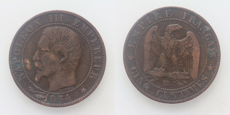 Frankreich Napoleon III. 5 Centimes 1854 BB Strasbourg
