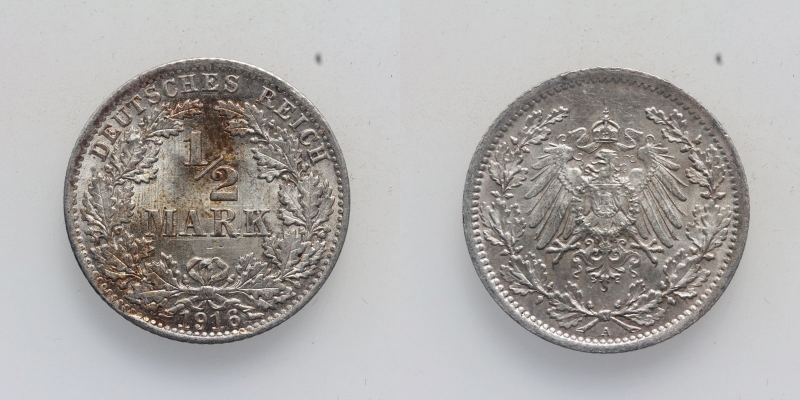 Deutsches Reich 1/2 Mark 1916 A