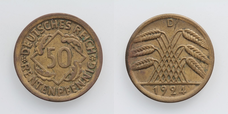Weimarer Republik 50 Rentenpfennig 1924 D