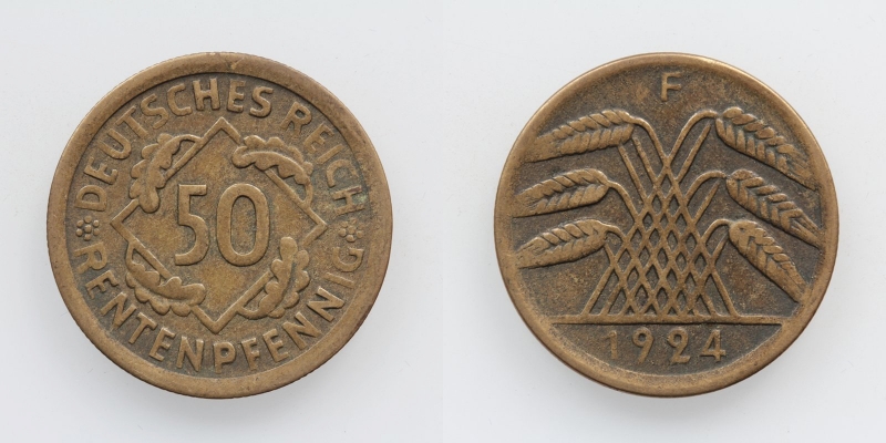 Weimarer Republik 50 Rentenpfennig 1924 F