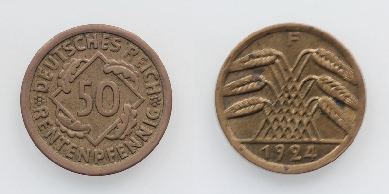 Weimarer Republik 50 Rentenpfennig 1924 F