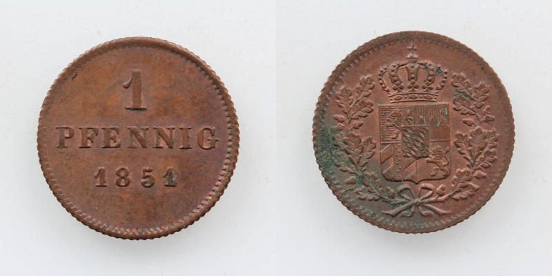 Bayern Maximilian II. 1 Pfennig 1851