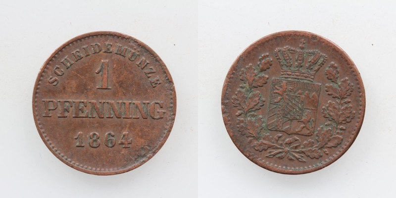 Bayern Maximilian II. 1 Pfennig 1864