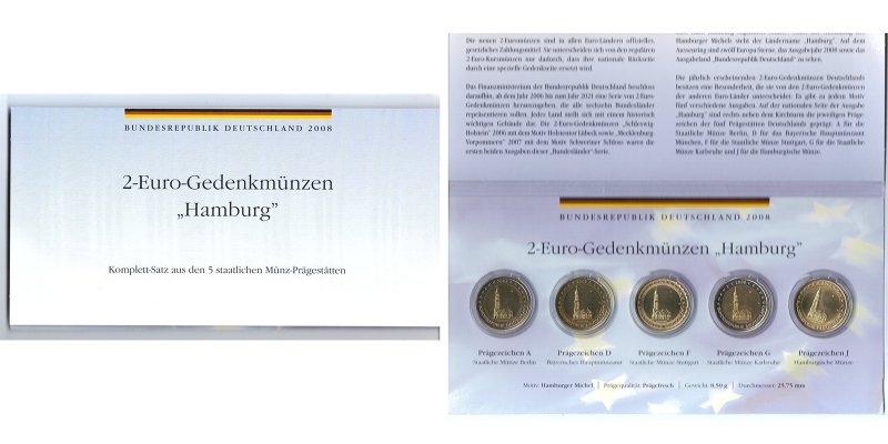 Deutschland 2 Euro Gedenkmünzen 2008 Hamburg Blister