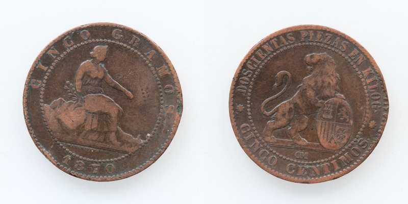 Spanien Provisorische Regierung 5 Centimos 1870