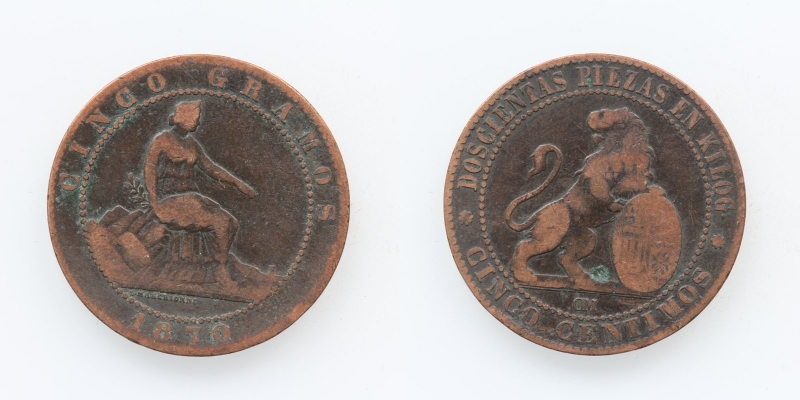 Spanien Provisorische Regierung 5 Centimos 1870