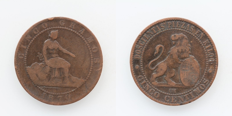 Spanien Provisorische Regierung 5 Centimos 1870