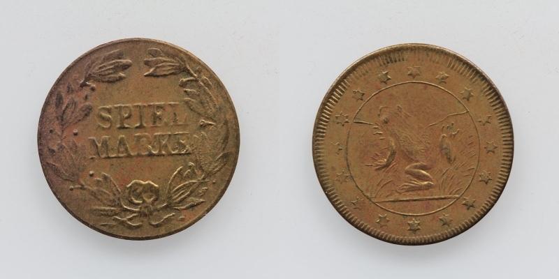 Messing Jeton Spiel Marke o.J. Frosch