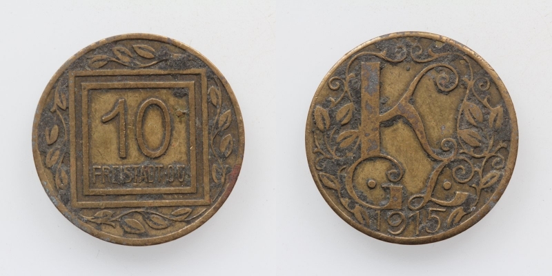 Kriegsgefangenen Lager Freistadt 10 Heller 1915 Messing