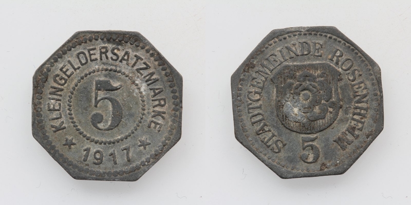 Kleingeldersatzmarke 5 Pfennig 1917 Rosenheim