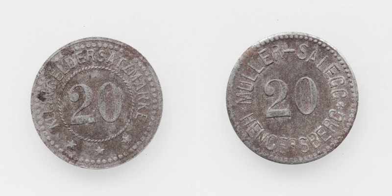 Kleingeldersatzmarke Müller-Salegg Hengersberg 20 Pfennig o.J.