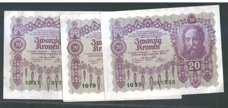 Österreich-Ungarn 20 Kronen 1922 3 Stück