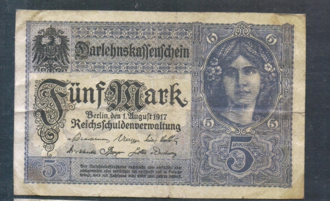 Deutsches Reich Kassenschein 5 Mark 1917