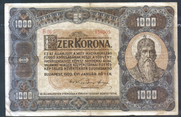 Ungarn 1000 Korona/Kronen 1920 Budapest