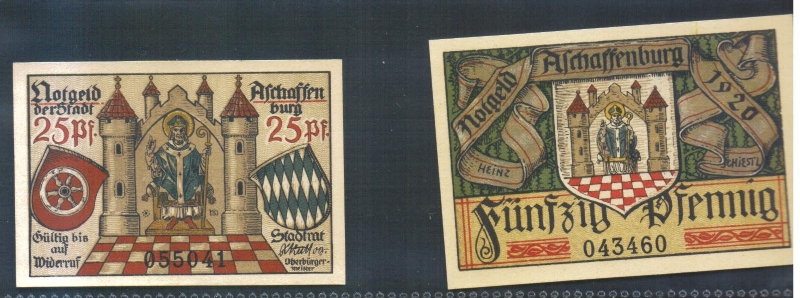 Bayern Aschaffenburg Notgeld 25 und 50 Pfennig 1920