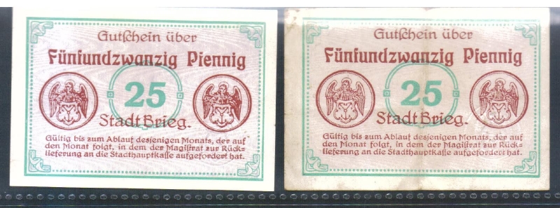 Schlesien Brieg 2 x 25 Pfennig 1920