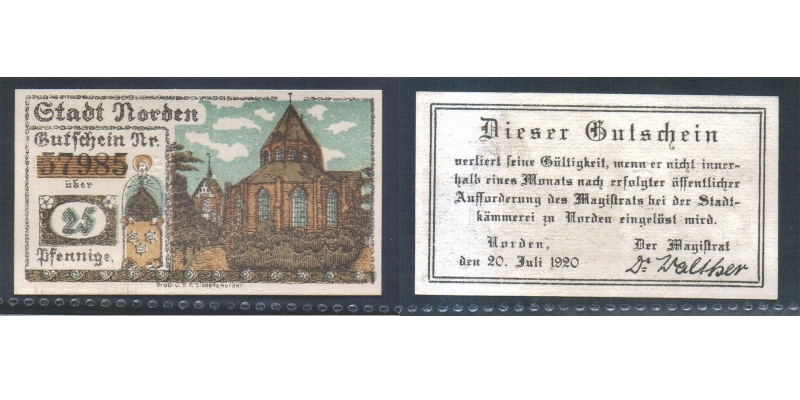 Niedersachsen Notgeld Norden 25 Pfennig 1920